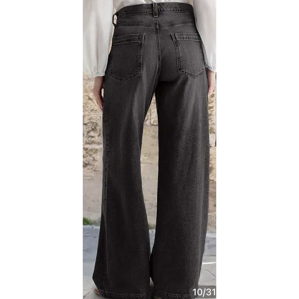 Flamingals Wide-Leg Black Denim Jeans High Rise Button Zip - Picture 2 of 8